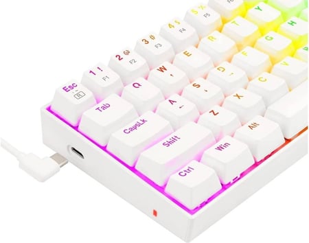 باقة الألعاب السلكية Redragon 3 في 1 - لون أبيض: لوحة مفاتيح K630 ميكانيكية بإضاءة RGB، ماوس M607 للألعاب بدقة تصل إلى 7200 DPI، سماعة H350 بصوت محيطي 7.1