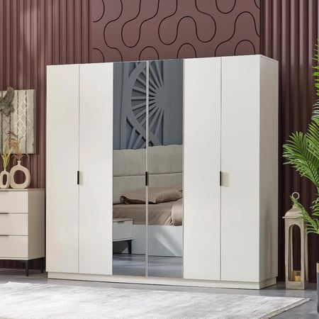 دولاب ملابس سوهـو خشب 6 أبواب مع مرايا مقاس 210x55x220 سم