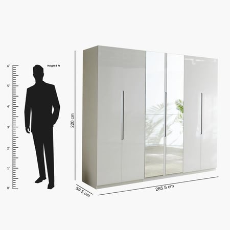 خزانة ملابس بـ6 أبواب عالية اللمعان مع درجين ومرآة - ديكسون