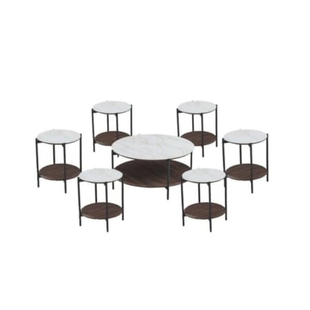 طقم طاولات سانديل سيراميك و الخشب باللون البني -7 حبة