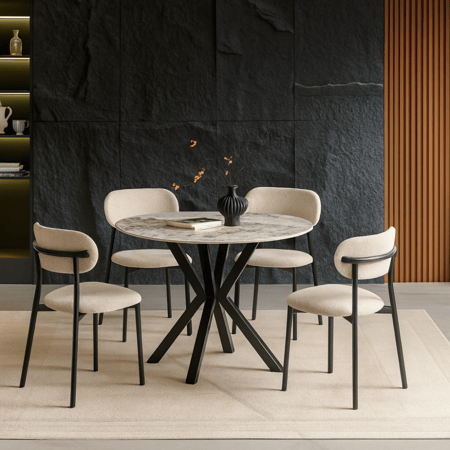 طاولة طعام 4 كراسي سيراميك دائرية - كوزما