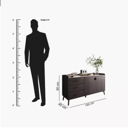 كونسول مارويل بسطح من الحجر الملبد ببابين و3 أدراج مقاس 150x80x45 سم