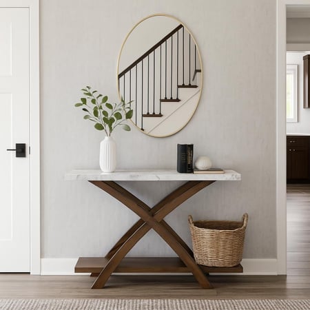 كونسول مدخل داماس خشب لون بني و أبيض مقاس 120x78x40 سم