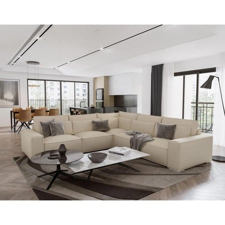 كنبة زاوية  ستيفي علي شكل حرف L قماش شانيل لون بيج