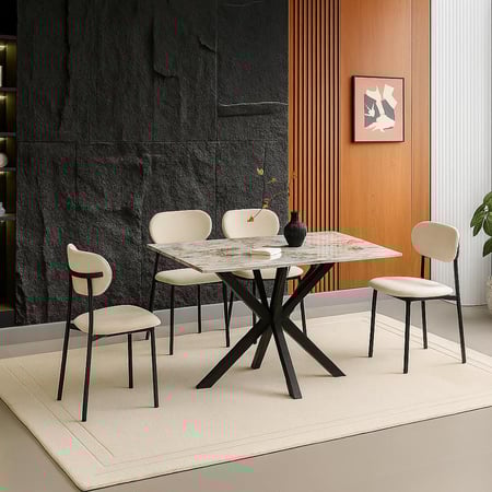 طاولة طعام 4 كراسي سيراميك مستطيلة - كوزما  لون بيج