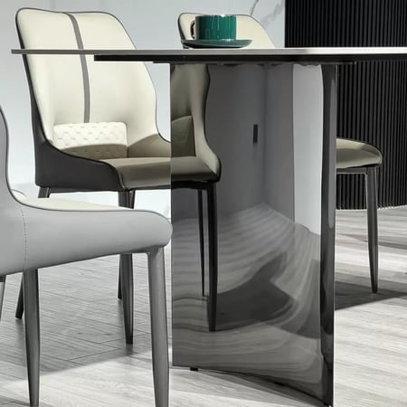 طقم طاولة سفرة بسطح حجري متكلس 6 كراسي بأرجل معدن اسود من - ميرفونا