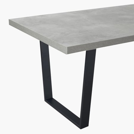 طقم طاولة سفرة بتصميم U خشب هندسي مع 8 كراسي قماش رمادي بارجل معدن اسود وخزانة جانبية 3 أبواب و 3 ادراج - من لونفيرا