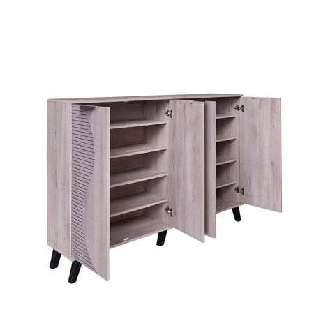 خزانة احذية 4 أبواب 2 اقسام 5 أدوار - صناعة ماليزي - لون خشبي -160×35×110 سم