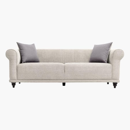 طقم كنب فيلّيسا كنبة مقعدين، كنبة ثلاثة مقاعد ووسائد لون بيج بأرجل خشب اسود