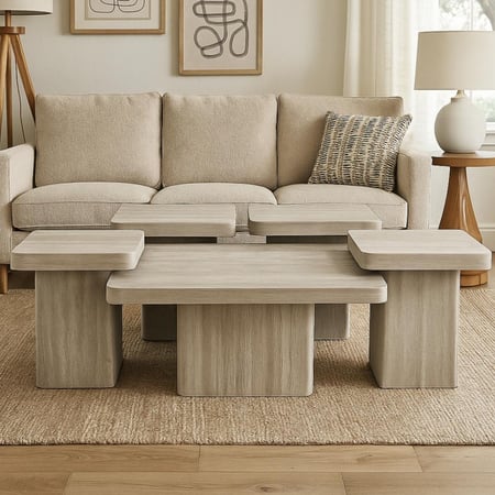 طقم طاولات 5 قطع أنيق بتصميم مربع عصري ولون رمادي فاتح يمنح الجلسة لمسة راقية - من كارلوتّا