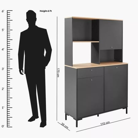 ركن قهوة دونيلا خشب هندسي اسود 3 أبواب و درج و 5 رفوف