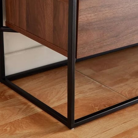 طاولة تلفزيون تشيشيليا 70 بوصة 1.6 متر بسطح زجاجي الخشب الصلب بني بدرجين للتخزين