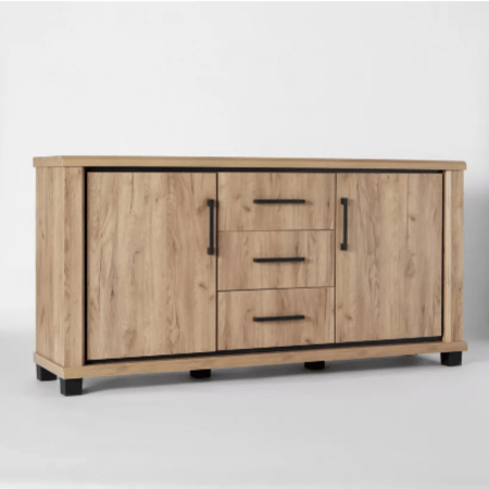 خزانة بوفيه جانبية بلفورت بـ3 أدراج وبابين خشب لون بيج مقاس 90X46X180 سم