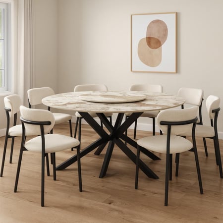 طاولة طعام 8 كراسي سيراميك دائرية - كوزما لون بيج