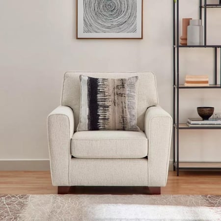 كنبة مفردة فيجاس ووسادة قماش كتان لون كريمي بارجل خشب زان بني