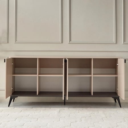 خزانه بوفيه جانبية  لوكسمبورغ  4 ابواب لون بيج فاتح  بارجل معدنية لون اسود مقاس 180X80X45 سم