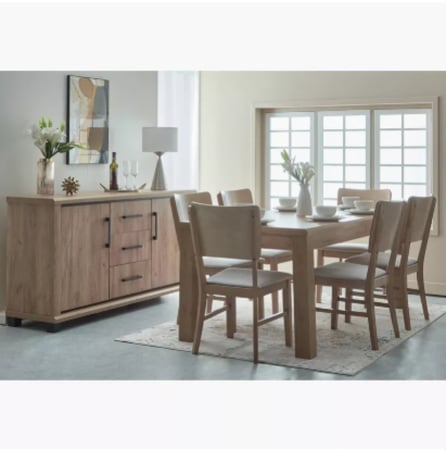 خزانة بوفيه جانبية بلفورت بـ3 أدراج وبابين خشب لون بيج مقاس 90X46X180 سم