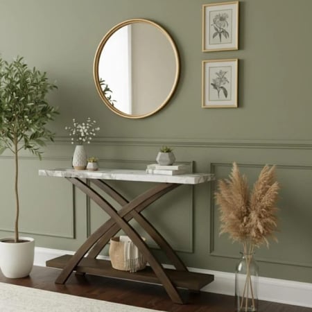 كونسول مدخل داماس خشب لون بني و أبيض مقاس 120x78x40 سم