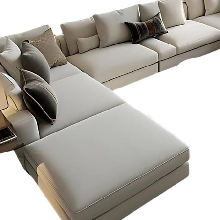 كنبة زاوية كورتال علي شكل حرف U قماش شانيل لون اوف وايت