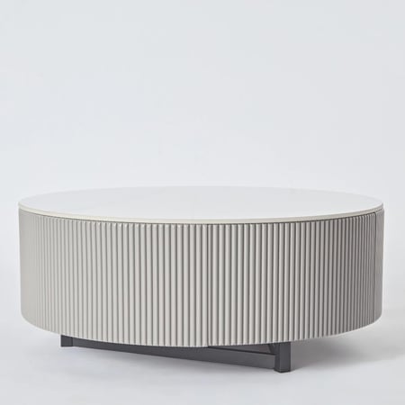 طقم طاولات قهوة أكرا من الحجر الملبد بقاعدة خشب - 2 حبة