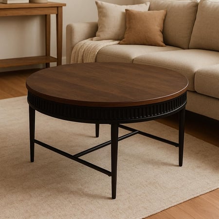 طاوله قهوة أورين خشب بقواعد معدن لون بني مقاس80 سم