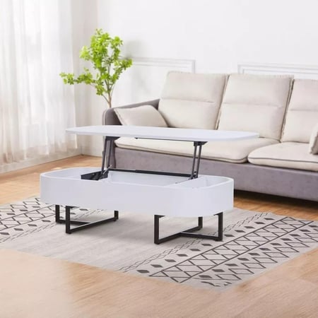 طاولة قهوة كورلينا عالية اللمعان ألواح ليفية متوسطة الكثافة لون ابيض بهيكل معدن اسود