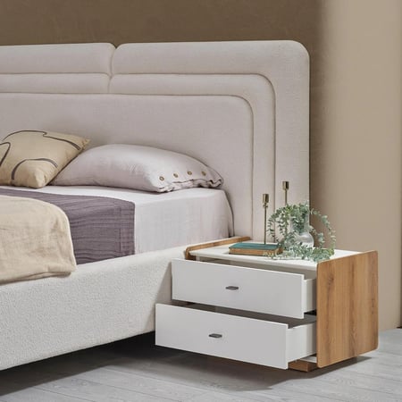 طقم غرفة نوم كينج 5 قطع منجدة مع سرير تخزين هيدروليكي من كابريس - 180x200 سم