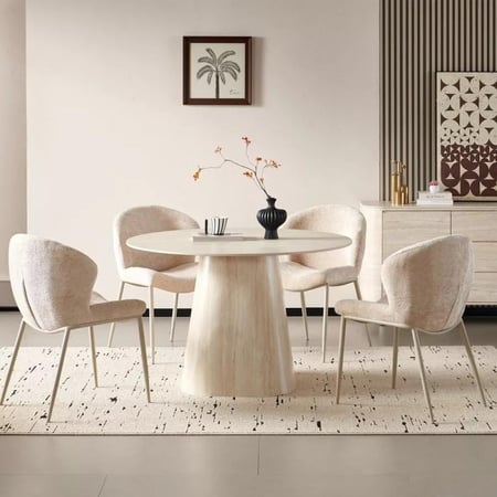 طاولة سفرة تشيلستيا مستديرة سطح حجر ملبد و  قاعدة ألواح ليفية متوسطة الكثافة - بيج فاتح