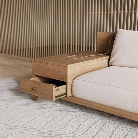 كنبة زاوية يمين ساكشينال على شكل حرف L بارجل خشب لون بيج