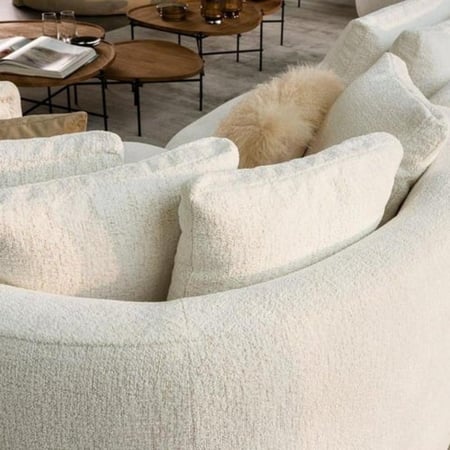كنبة زاويه عصري كاترين على شكل حرف U -قماش بوكليه لون ابيض