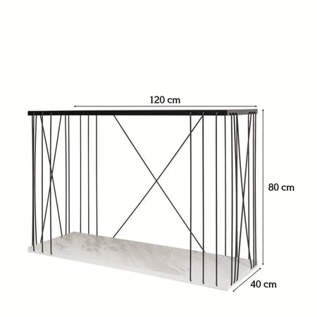 طاولة كونسول خشب وحديد انديانا -  رخامي أسود وأبيض