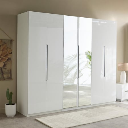 خزانة ملابس بـ6 أبواب عالية اللمعان مع درجين ومرآة - ديكسون