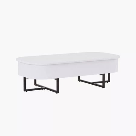 طاولة قهوة كورلينا عالية اللمعان ألواح ليفية متوسطة الكثافة لون ابيض بهيكل معدن اسود