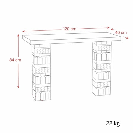 كونسول بروج بتصميم فني راقٍ يجمع بين سطح خشبي دافئ وقواعد منحوتة بتفاصيل معمارية مميزة
