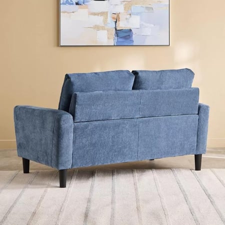 كنبة لوريتّا بمقعدين قماش لون ازرق بارجل بلاستيك متين اسود