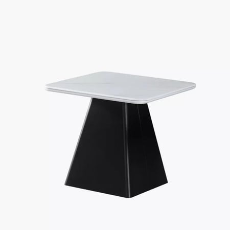 طقم طاولة قهوة تورڤيلّي قطعتين بسطح حجري لون اسود و رمادي وتشطيب رخامي بقاعدة معدن اسود