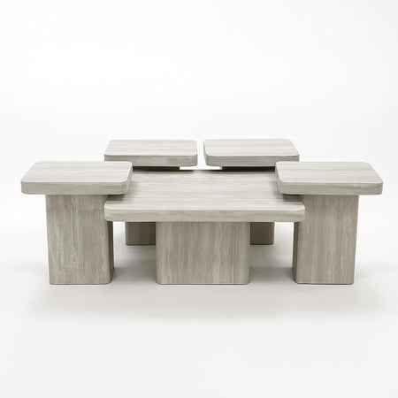 طقم طاولات 5 قطع أنيق بتصميم مربع عصري ولون رمادي فاتح يمنح الجلسة لمسة راقية - من كارلوتّا