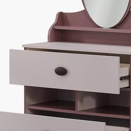 طاولة تزيين بمرآة ودرجين وأرفف مفتوحة من مايبيل