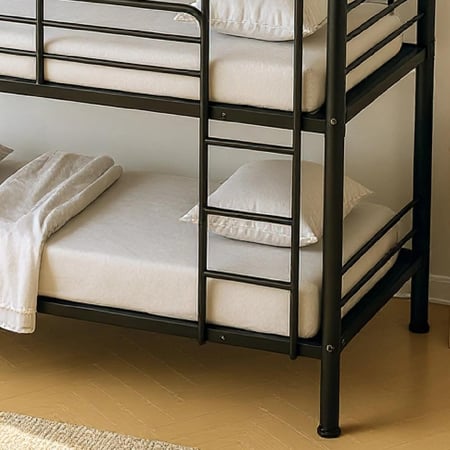 سرير فردي ثلاثي الطوابق مع سلم من موڤو كودا معدن باللون الاسود مقاس 90x200 سم