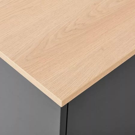 خزانة بوفيه جانبية دونيلا بثلاثة أبواب خشب هندسي اسود و سطح بيج بأرجل معدن اسود