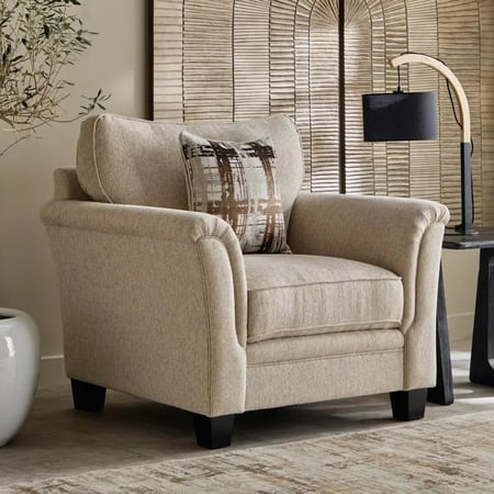 كنبة أورفيلّا بمساند ذراعين مع وسادة قماش لون بيج بارجل خشب زان بني