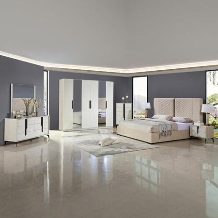 دولاب ملابس غراندورا خشب 6 أبواب بزجاج شفاف مقاس 216x61x240