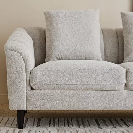 كنبة سيرينا بمقعدين مع وسادتين قماش بوكليه لون رمادي راجل خشب زان بني