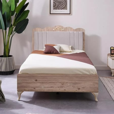 سرير توين ذكي بلوح رأسي منجد مع منفذ يو إس بي مدمج من نوريفنا- 120x200 سم