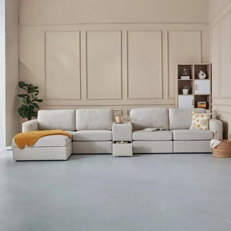 باقة وحدات كنب زارفينا 5 مقاعد - 1 دون ذراعين، 1 ذراع يمين و1 ذراع يسار,1 كونسول ذكيّة,1 مسند قدم