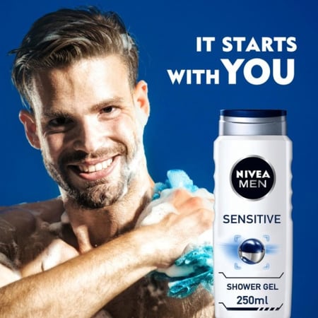 جل استحمام نيفيا للجسم والوجه والشعر للبشرة الحساسة - 250 مل