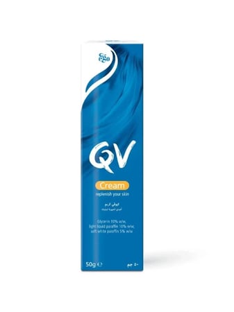 QV كريم مرطب للبشرة الجافة والحساسة – ترطيب طبي يدوم طويلاً – 50 جم