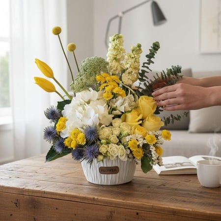 تنسيق ورد طبيعي فاخر في سلة أنيقة بتشكيلة ورد موسمية راقية