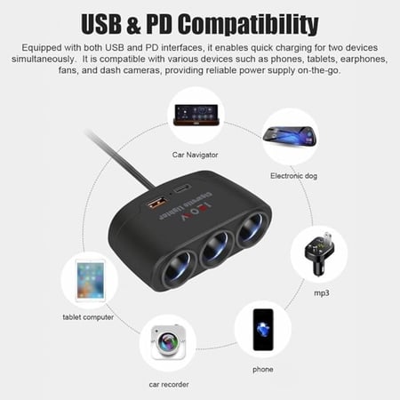 موزع شاحن ولاعه ثلاثي