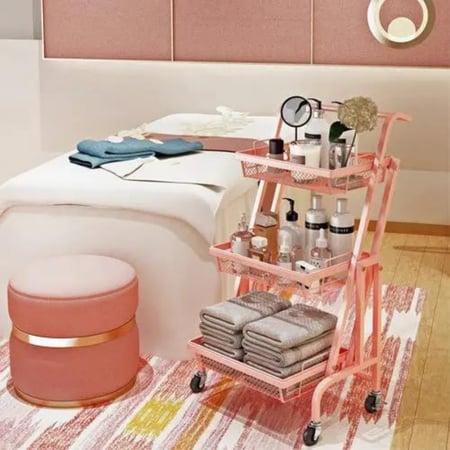 عربة منظمة قابلة للطي وردي